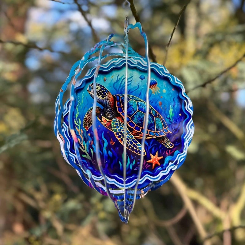 PUCPAM Sea Turtle Wind Spinner, 3D Hanging Stainless Steel Garden Spinner, Wind Spinner Hanging for Outdoor & Indoor Décor, Unique Gifts for Yard Garden Decoration or Patio Décor (Sea Turtle) - Image 2